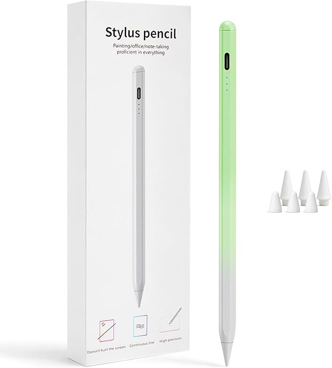 Stylus Pen for iPad 2018-2026, 2X Fast Charge Active Pencil with Tilt Sensitivity & Palm Rejection, iPad 11/10/9/8/7/6/A16, Air M4/M3/M2, Pro M5/M4, Mini 7/6/5 (Green)