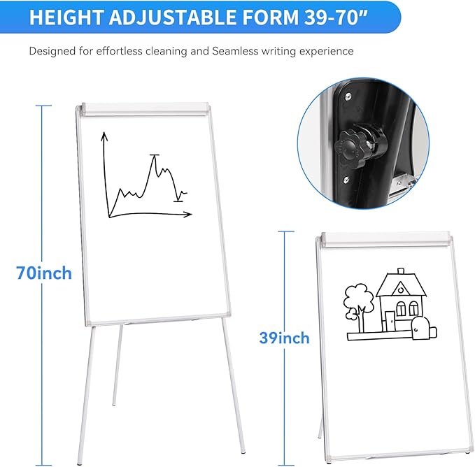 Easel Whiteboard 40x28 Inch, Portable Magnetic Dry Erase Height Adjustable Tripod Stand with 2 Extendable Side Arms for Flipchart, Home Office School Use, White