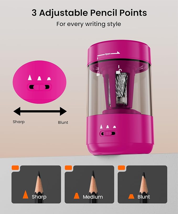Electric Pencil Sharpener for Classroom, Fully Automatic, Pink