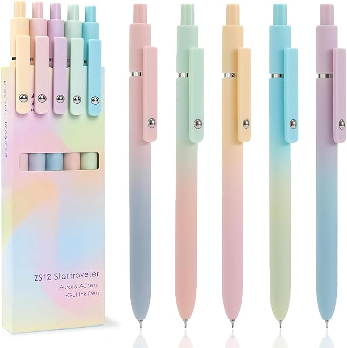 ACEES Gel Pens, 5Pcs 0.7mm Fine Point Black Ink Pens With Smooth Writing,Office Desk Accessories,Quick Dry Pens For Journaling,Ballpoint Writing Supplies, Gift for Women Men (Gradient)
