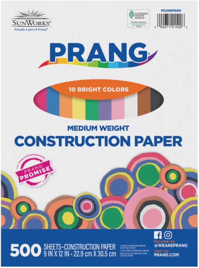 Prang SunWorks Construction Paper, 10 Assorted Colors, 9" x 12", 500 Sheets/Pack, Case of 6 Packs, 3000 Sheets Total