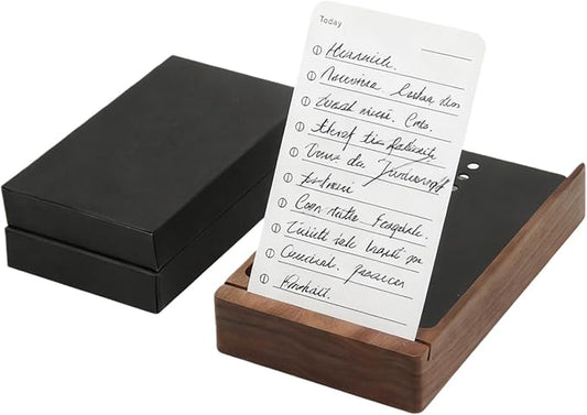 Undated Daily To Do List Planner with Walnut Stand and 100 Checklist Cards, Perfect for Daily Tasks and Goal Setting, Enhanced Productivity