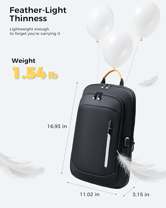 Slim Laptop Backpack for Men, 15.6 Inch Expandable Business Travel Backpack with USB Charging Port, 1.54Lbs Lightweight Work Computer Bag, 600D Waterproof Durable Backpack, Black