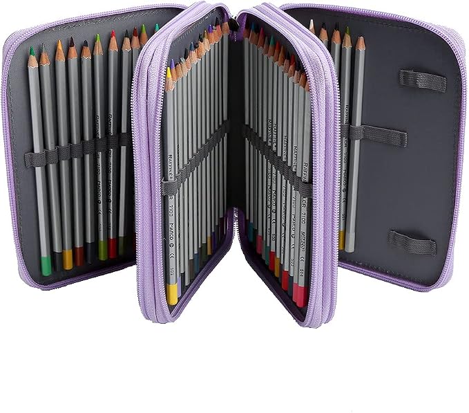 72 Slots Pencil Case Organizer w/Removal Handle Strap | 3-Layer Zipped Pencils Box Large for Colored Pencils Watercolor Pencils for Office and Travel for Artist