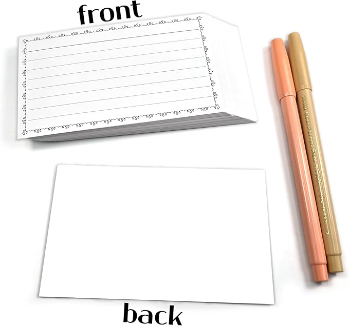 PPAPPAPPIYO Cute Doodle Border 3x5 Index Cards (50 Pack) - Aesthetic Heart Frame Lined Note Cards, 260gsm Heavyweight Thick Flashcards for Studygram, School, Journaling (Black, 3x5)