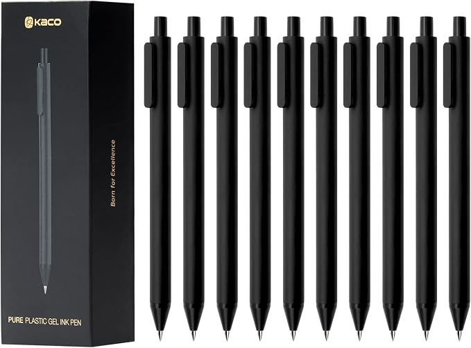 Kaco Gel Pens 0.5 mm Fine Point Black Ink 10PCS, Quick Dry Smooth Writing | Aesthetic School Office Supplies Retractable Pens Low Center of Gravity
