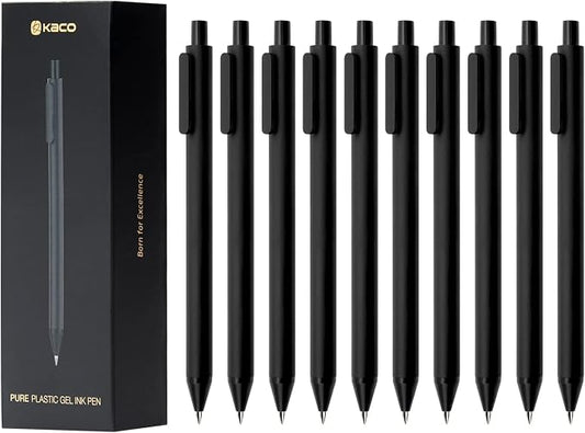 Kaco Gel Pens 0.5 mm Fine Point Black Ink 10PCS, Quick Dry Smooth Writing | Aesthetic School Office Supplies Retractable Pens Low Center of Gravity