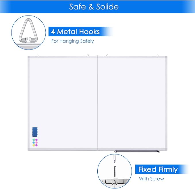 White Board Dry Erase 60 x 36，maxtek Large Magnetic Whiteboard 5' X 3' Dry Erase Board Foldable with Long Marker Tray for Wall-Mounted Aluminum Memo Board Supplies for Class Office & Home