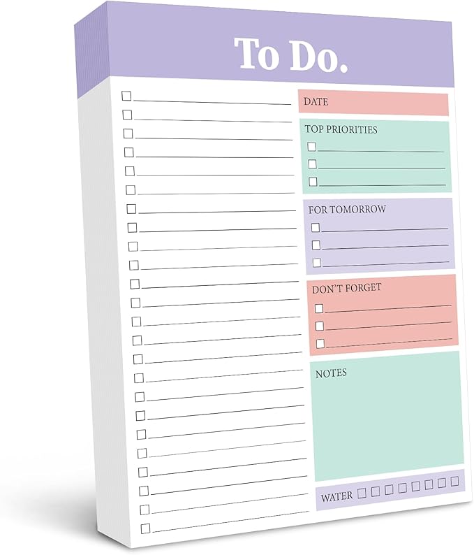 Spakon 300 Sheets Daily to Do List Notepad Notebook Library Card to Do Planner Checklist Memo Writing Pad Schedule Reminder Office Homework Planner for Task, 6" x 8(Elegant,White,Purple)