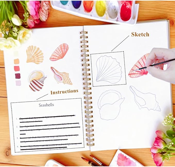Watercolor Workbooks Coloring Book Easy Nature Scenes Beginner Friendly Watercolor Paint Set Art Crafts Painting Kit for Creative Exploration Gift for Adults Beginners (Animals, with Palette)