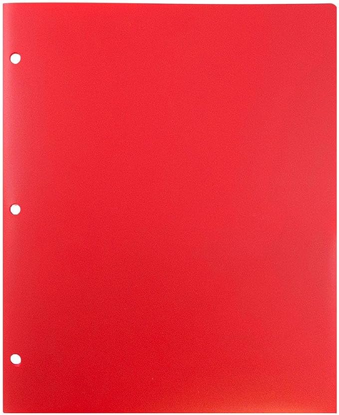 JAM PAPER Heavy Duty Plastic 3 Hole Punch Pocket Folders - Extra Tough School Folders - Red - 3/Pack