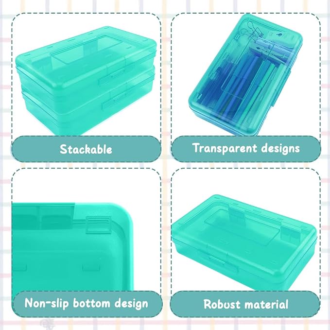 Mint Green Hard Pencil Case Plastic Large Capacity Clear Pencil Box Crayon Box Organizer 1 Pack Storage Container Organizer Boxes for Pens School Stylish Art Office Supplies Storage Medium for Boys