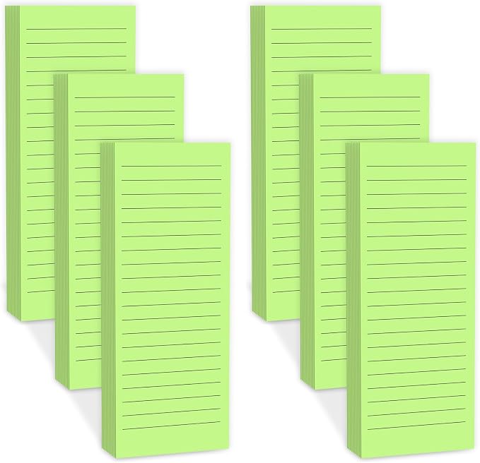 Magnetic Notepads Note Pads for Fridge with Full Magnet Back, 180 Sheets Green Lined Refrigerator Notepad, 30 Sheets Per Pad for Grocery List, Shopping List, Office, Home, To-Do Lists & Memos