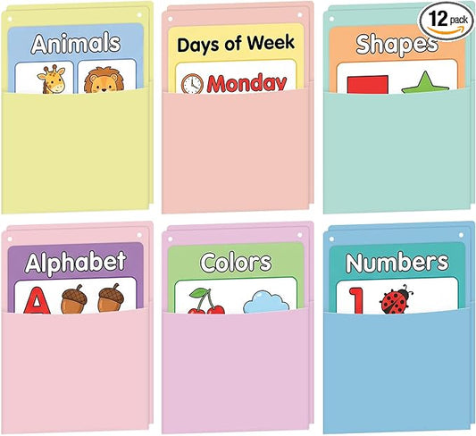 12Pcs Plastic Oversized Wall Pockets 12.6 X 9.4 Inch Hanging Wall File Organizer Hanging File Folders Holder Mail Organizer for Back to School Classroom Home Office Teaching Supplies (Pastel Color)
