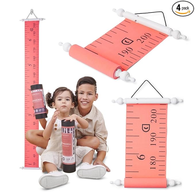 Growscroll Classic Kids Growth Chart for Wall - Unique Height Chart for Boys & Girls - Handcrafted Using Canvas & Hard Types of Wood - Makes A Great Collectible Or Family Heirloom - Coral