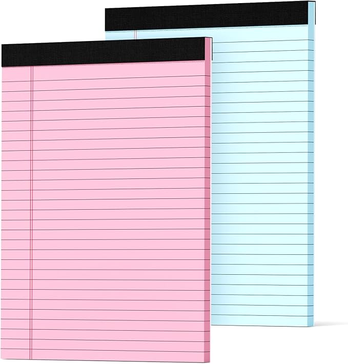 Zaviko Colored Legal Pads 8.5 x 11, 2 Pack Pink Notebook Paper 8.5 x 11, Note Pads 8.5x11 Notepad, Paper Pads 8.5x11 Writing Pads, Colored Lined Pads of Paper, Wide Ruled, 30 Sheets/Pad