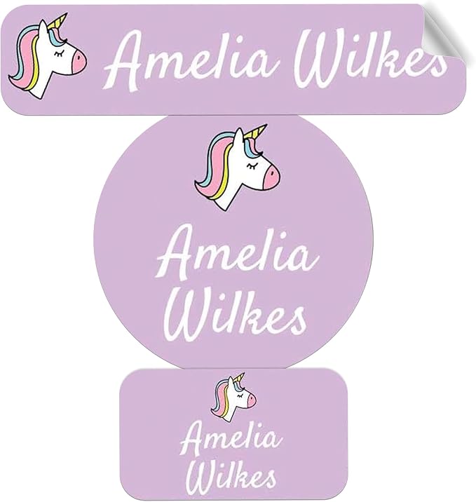 Label Daddy Personalized Name Labels for School, Unicorn Design | Waterproof Name Tags for Kids, Washable Custom Daycare Labels, Clothing, Lunchboxes, Water Bottles and More, 128 Ct & 256 Ct