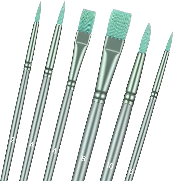 6Pcs Acrylic Paint Brush Set, Watercolor Brushes, Nylon Paint Brushes Set for Acrylic Painting, Versatile Paints Brushes for Crafts, All Purpose Oil Watercolor Painting Beginner Kits