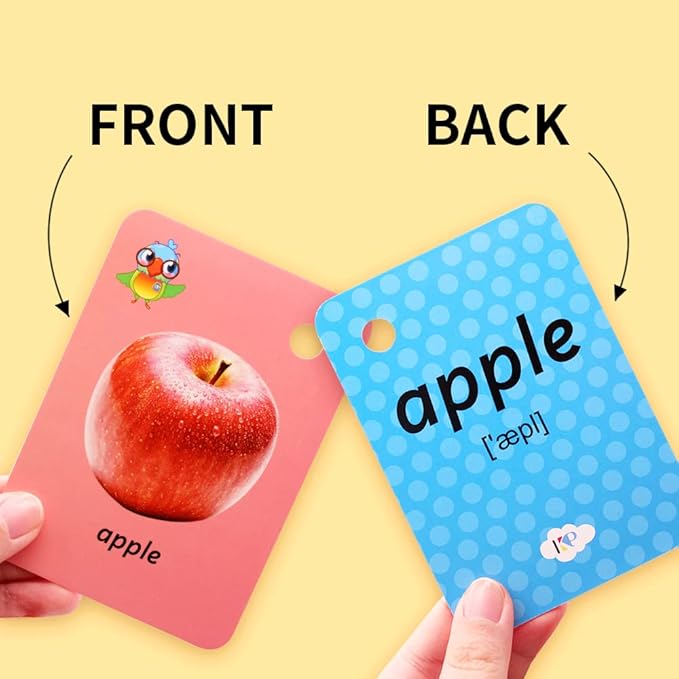 52 Pcs Kids Fruit Flash Cards Gift for Toddler Sight Words with Pictures Preschool Flash Cards Kindergarten Learning Activities with Rings (Fruit)