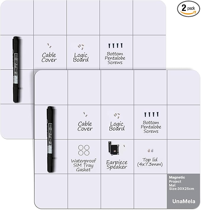 2-Pack Magnetic Mat, Magnetic Project Mat, Unamela Large Size Mat with Dry Erase Pen - Preventing Losing Screws When Repairing Cell Phone, Laptop or Other Electronics
