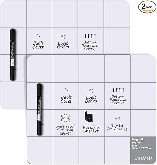 2-Pack Magnetic Mat, Magnetic Project Mat, Unamela Large Size Mat with Dry Erase Pen - Preventing Losing Screws When Repairing Cell Phone, Laptop or Other Electronics
