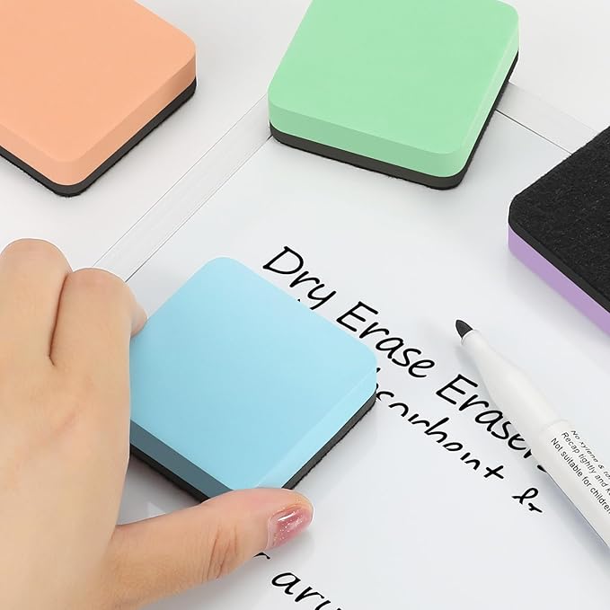 MaxGear Whiteboard Erasers Magnetic, 24 Pack Mini Dry Erase Erasers for Chalkboard, Strong Cleaning White Board Erasers Bulk for Office Classroom, Magnetic Backing, 6 Macaron Color, 2 x 2 x 0.6 Inch