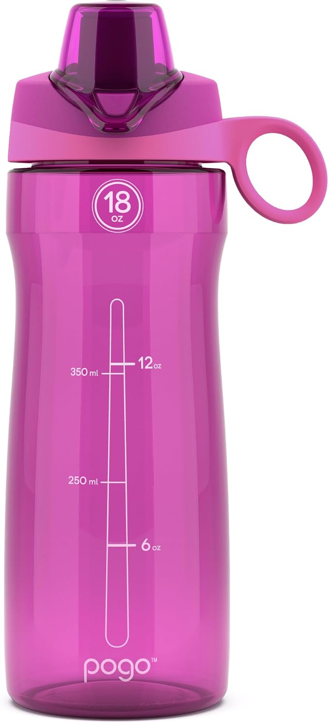 Pogo BPA-Free Plastic Water Bottle with Chug Lid, Fuchsia, 18 oz. | Leakproof water bottle with chug lid and carry handle. BPA-free, great for travel, school, outdoors, and gym.