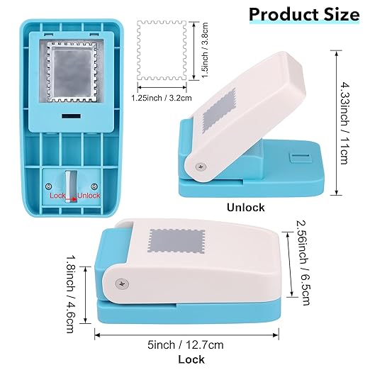Stamp Punch, 1.5X1.25 inch Large Rectangular Postage Stamp Punch, Lever Paper Punches for Crafting, Stamps Shapes Paper Puncher, Rectangular Craft Hole Puncher for Crafting DIY Scrapbooking