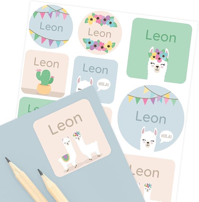 Camp Name Labels for Kids (33) – Custom Waterproof Stickers for Water Bottles, Lunch Boxes, Daycare & School with Unique Designs - Llama