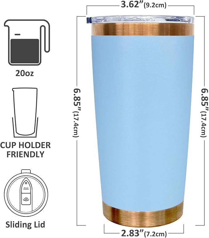 20 oz Tumbler Bulk Stainless Steel Tumblers with Lids and Straws, Double Wall Vacuum Insulated Travel Coffee Mug for Laser Engrave, Powder Coated Cups for Hot and Cold Drinks (Sky Blue,1 pack)