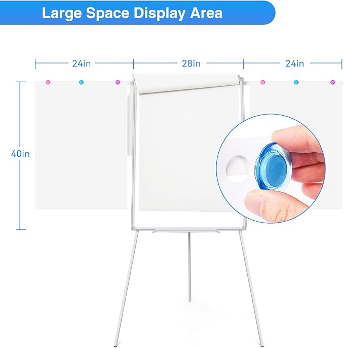 Easel Whiteboard 40x28 Inch, Portable Magnetic Dry Erase Height Adjustable Tripod Stand with 2 Extendable Side Arms for Flipchart, Home Office School Use, White
