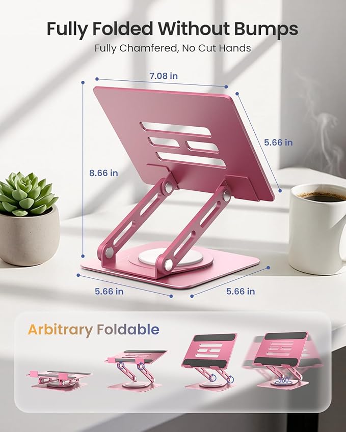 LOXP Metal Tablet Stand, 360 Rotating iPad Stand with Heavy-Duty Base, Tablet Holder Compatible with 4.0-16.9" Device, 2025 iPad Pro Air Mini, Kindle, Surface Tablet, Portable Monitors - Pink