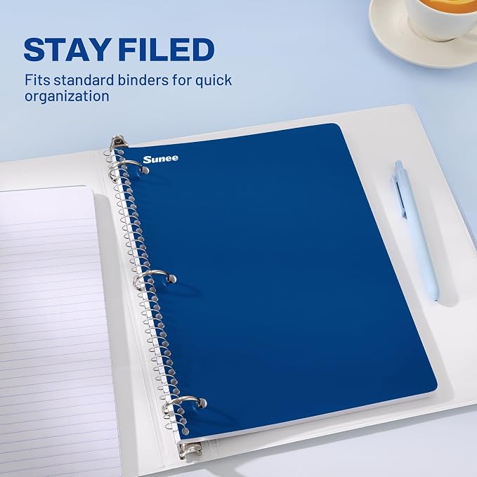 SUNEE Spiral Notebooks, 1-Subject, 5 Pack, College Ruled Paper, 8" x 10-1/2", 70 Sheets per Notebook, 3-Hole Punched Paper, Spiral Lined Notebooks for School, Work, Classic Colors