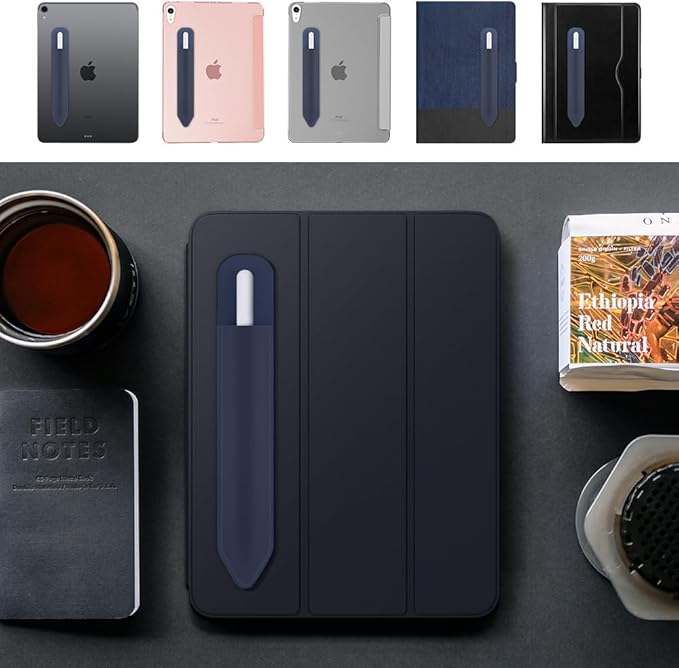 MoKo Pencil Holder Sticker Fit Apple Pencil Pro/ (USB-C)/ 1st/ 2nd Generation, Elastic Pencil Pocket Pouch Adhesive Sleeve Attached to iPad Case for Stylus Pens, 2 Pieces Dark Blue