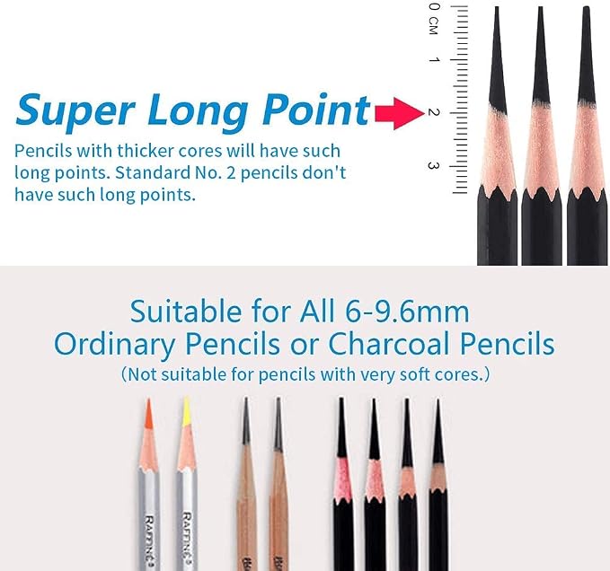 AFMAT Rechargeable Long Point Pencil Sharpener, 2 Holes, Fast Sharpen & Auto Stop, 8-17mm Super Long Point, Artist Pencil Sharpener for 6-9.6mm Large Pencil, Charcoal/Drawing/Sketching/Colored Pencils