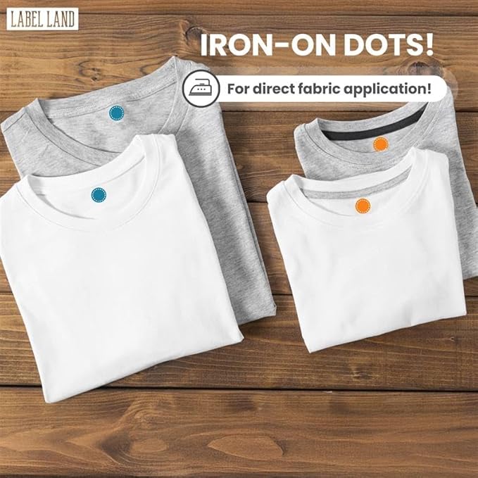 Color Coded Iron-on & Stick-on Dot Bundle - 400pcs, 8 Colors, 50 of Each Color, for Clothes & Laundry Organization, Round Clothing Labels, for Adults and Kids, Washer & Dryer Safe
