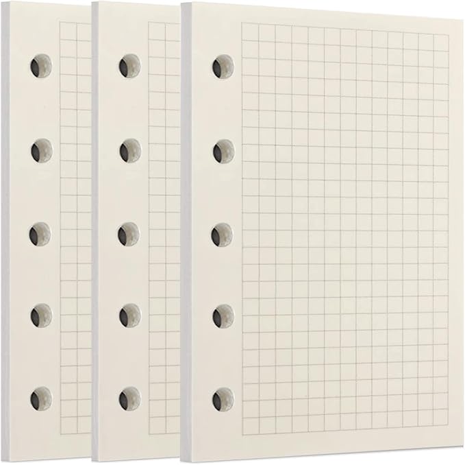 Zelten 3 Pack A8 120 Sheets/240 Pages Squared Loose Leaf Punched Paper Refills Paper for 5 Hole Binder Personal Organizer Diary Notebook Refillable Planner