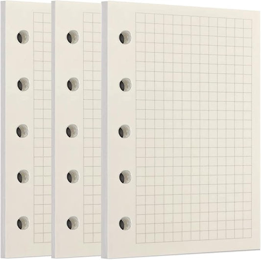 Zelten 3 Pack A8 120 Sheets/240 Pages Squared Loose Leaf Punched Paper Refills Paper for 5 Hole Binder Personal Organizer Diary Notebook Refillable Planner