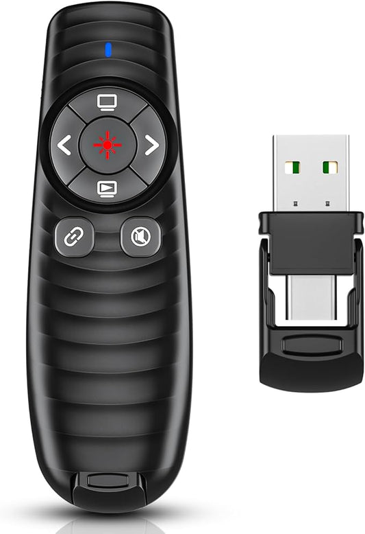 2-in-1 USB TYPE-C Presentation Clicker wireless Presenter Remote Clicker, Powerpoint Clicker Slide Advancer, Clicker for Powerpoint Presentations with Volume Control, Presentation Clicker for Computer