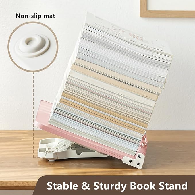 Book Stand for Reading Angle Adjustable Book Holder Tray for School Kids Students Foldable Cookbook Stand Desk Reading Stand with Page Paper Clips for Textbooks Recipe Magazine Laptop Tablet