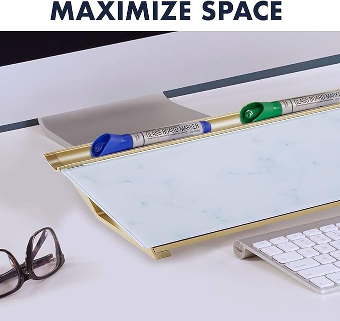 Quartet Glass Dry Erase White Board 18"W x 6"H, Compact Desktop Whiteboard with Storage Drawer, Marble (GDP186M)