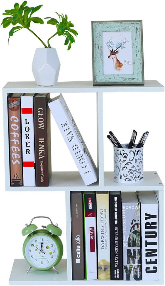 PAG Desktop Shelf Freestanding Wooden Small Bookshelf Desk Supplies Organizers and Accessories Storage Display Rack Office Dorm Decor for Women, White