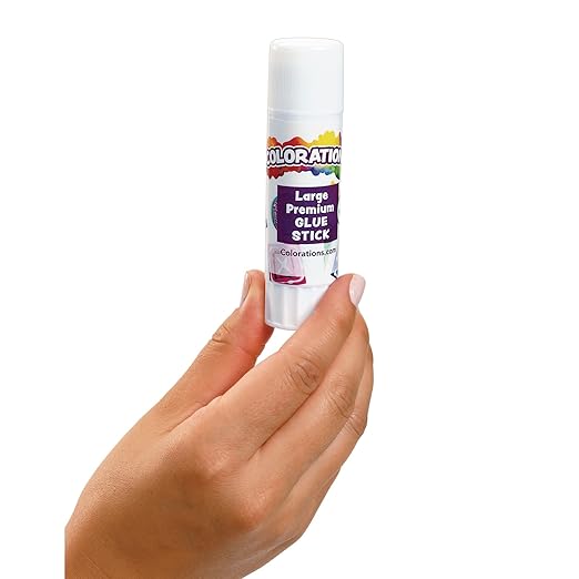 Colorations® Large Premium White Washable Glue Sticks in a Tray, Set of 12, 0.88 oz each, Glues Dries Clear & is Acid Free, Non Toxic & Washable Glue, Use at School, Home, Office & Craft Projects
