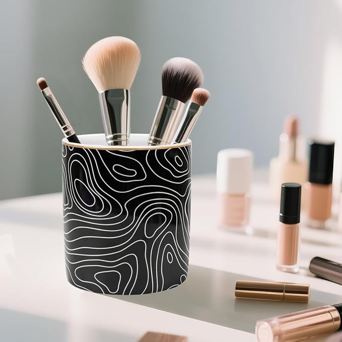 Large Capacity Pen Holder, Pencil Cup for Desk, Cute Makeup Brush Holder, Durable Ceramic Organizer Decor for College, Office, Classroom, Abstract Geometric Pattern