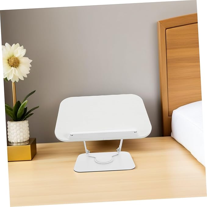 Adjustable Wooden Book Stand with 360° Rotation and Height Lift, Portable Desktop Reading and Recipe Display Holder for Cookbooks, Magazines, and Textbooks, White