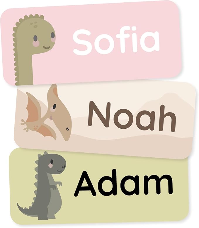 Personalized Name Labels for Kids (120) – Custom Waterproof & Durable Stickers for Clothing, Daycare, Office & School Supplies - Dinosaurs