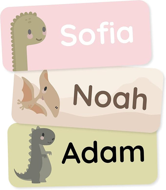 Personalized Name Labels for Kids (180) – Custom Waterproof & Durable Stickers for Clothing, Daycare, Office & School Supplies - Dinosaurs