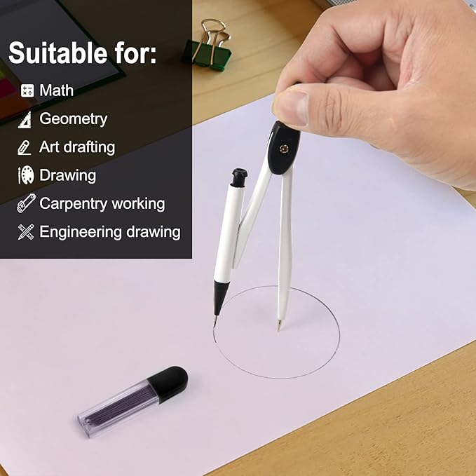 3 Packs Colorful Basic Metal Math Compass for Geometry Set,Extra Leads, Mechanical Pencil Desiged,Drawing Tools Compass for Students School Supplies and Office Supplies (Whit and Black)