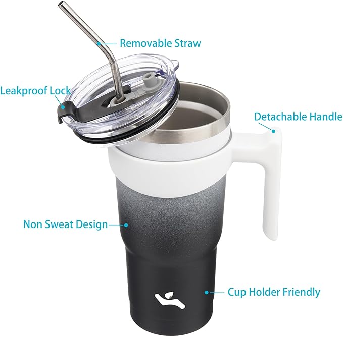 Konokyo 20 oz Tumbler with Handle and 2 Straw 2 Lid, Insulated Water Bottle Stainless Steel Vacuum Cup Reusable Travel Mug,Day Night