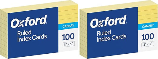 Oxford Ruled Color Index Cards, 3" x 5", Canary, (7321 CAN) 100 Count(Pack of 2)